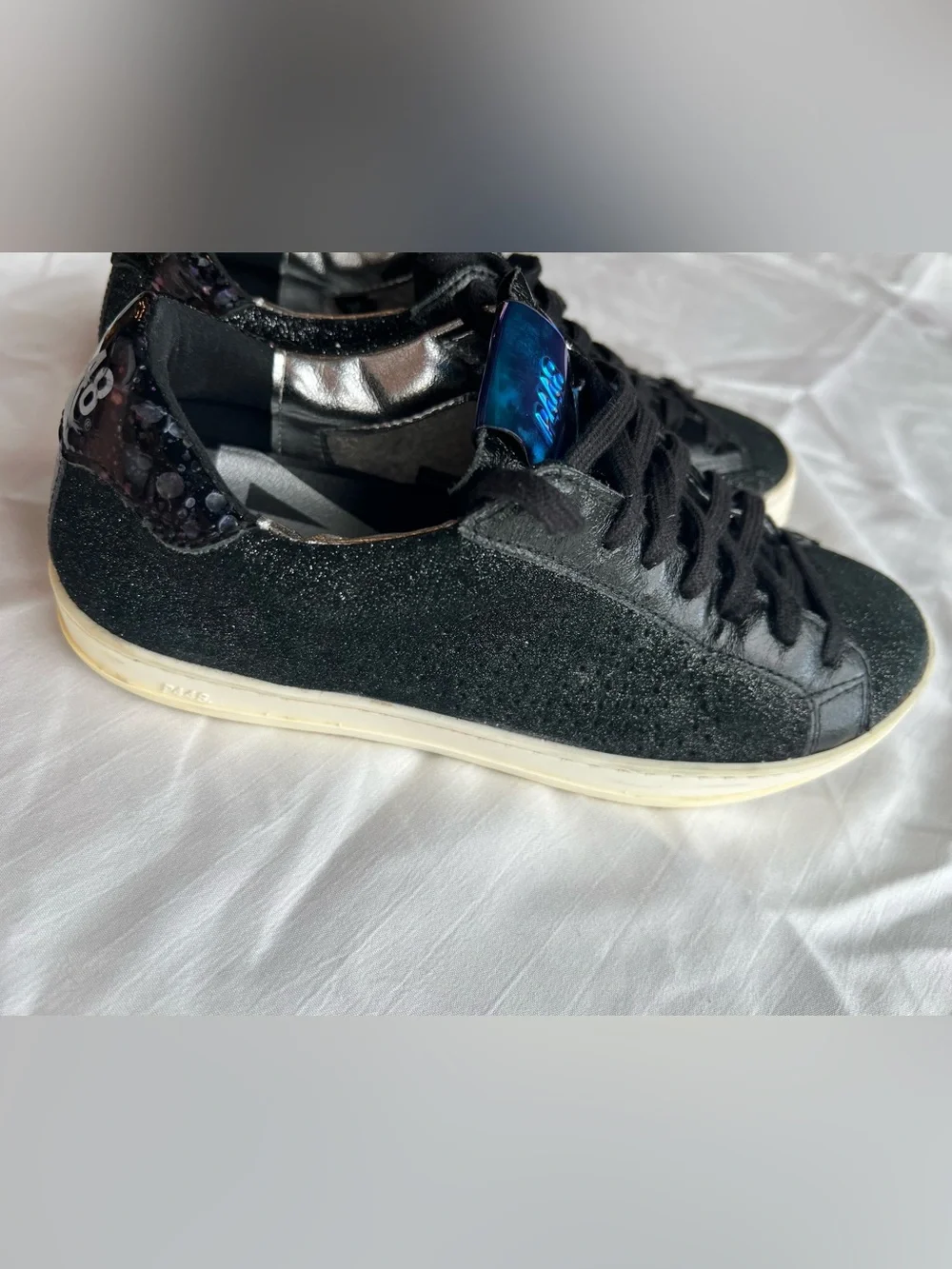 P448 Black Glitter Sneakers with Blue Iridescent Tongue size EU 36 or US 6